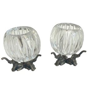 Crystal Glass Votive Candle Holders Set With Metal Elephant Tripod New